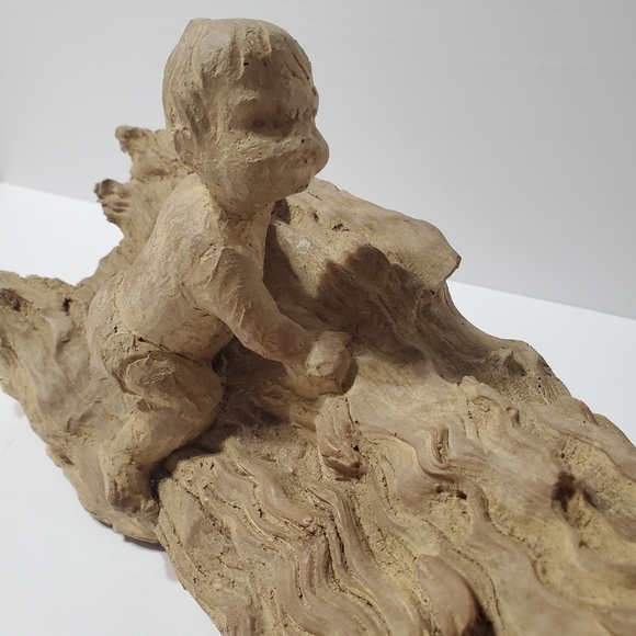 Vintage Haeger Pottery M. Strubel Resin Sculpture 2 Children On A Fallen Tree - Picture 5 of 16